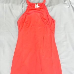 Coral Fitted Midi Dress